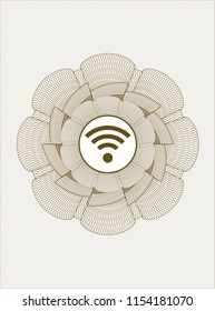 Brown passport style rossete with wifi signal icon inside