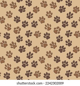 Brown Pattern with Dog or Cat Paw Prints vector concept seamless background