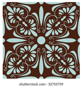 Brown pattern on blue background. Vector illustration.