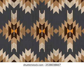 Brown pattern on dark gray background.Navajo.Triangle pattern.Vertical pattern.Zigzag.Yarn.Seamless.DIgital design.Illustration.Modern.Design for rug.Blanket.Carpet.Printing.Tablecloth.Knitted