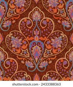 Brown pattern with ornamental flowers. Traditional oriental floral background. Design for wallpaper, textile, shawl, carpet and any surface.