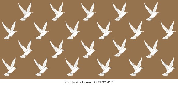 Brown pattern with white silhouette of birds flight background