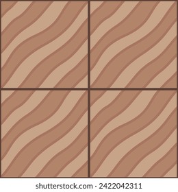 Brown pavement top view pattern, street cobblestone, garden sidewalk tile or path. Vector wood flooring, laminate, paving slabs of square shape with diagonal waves. Walkway, alley seamless background