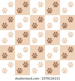 brauner paw-Hintergrund. Muster einfügen. Hund, Katze, Kätzchen, Welpenfußabdrücke. Hauskleidung, Decke. Banner, Broschüre, Poster, Karte. Vektorgrafik.