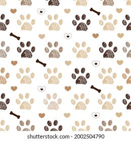 Brown paw, bone and hearts pattern