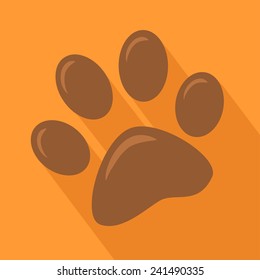Brown Paw Print.Modern Flat Design Vector Illustration
