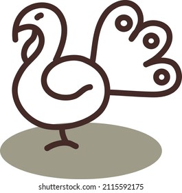 Peacock marrón, ilustración, vector sobre un fondo blanco.
