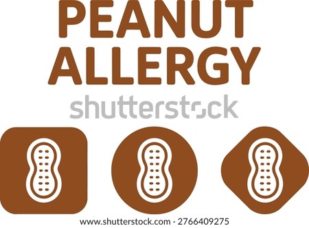 Brown peanut allergy warning icons with bold text on a white background, suitable for food packaging and labels.