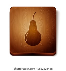 Brown Pear icon isolated on white background. Fruit with leaf symbol. Wooden square button. Vector Illustration