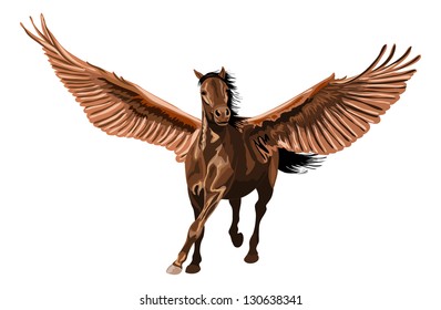 brown pegasus horse galloping with open wings.