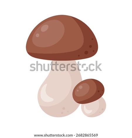 Brown Penny Bun in flat style  on white background. Autumn mushroom. Fall element. Clip art. Cute autumn  icon. Design for autumn decorations, web, books, social media. Vector illustration.