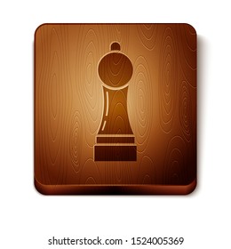 Brown Pepper icon isolated on white background. Cooking spices. Wooden square button. Vector Illustration