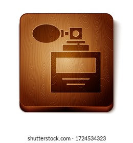 Brown Perfume icon isolated on white background. 8 March. International Happy Women Day. Wooden square button. Vector Illustration