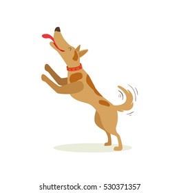Brown Pet Dog Jumping Licking Face, Animal Emotion Cartoon Illustration