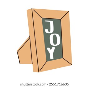 Brown photo frame with inscription joy. Hand drawing vector flat illustration