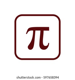 Brown Pi vector icon. White button
