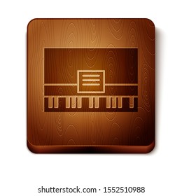 Brown Piano icon isolated on white background. Musical instrument. Wooden square button. Vector Illustration