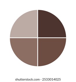 Gráfico de pizza marrom com 4 partes gráfico, seção de círculo 4 para conceito de apresentação de negócios. Vetor de meta global para marketing e educação.