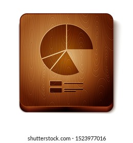 Brown Pie chart infographic icon isolated on white background. Diagram chart sign. Wooden square button. Vector Illustration