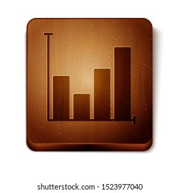 Brown Pie chart infographic icon isolated on white background. Diagram chart sign. Wooden square button. Vector Illustration