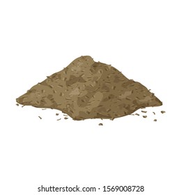 Brown pile of dried grass on white background. Cartoon hand drawn flat illustration for spices, food, cooking. Isolated mound of sawdust or natural waste products. Organic powder with small particles