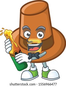 Brown pilgrim hat cartoon with mascot bring beer