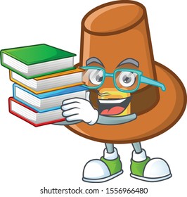 Brown pilgrim hat cartoon with mascot student bring book