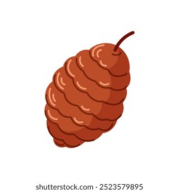 Brown pine cone logo in cartoon style. Design for Christmas decoration, nature project or holiday graphic. Isolated on a white background.