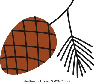 Brown Pine Cone On Branch Vector Illustration