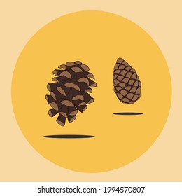 Brown pine cone. Woody fruit of conifer tree. Nature and botany theme. Flat vector element for Christmas postcard