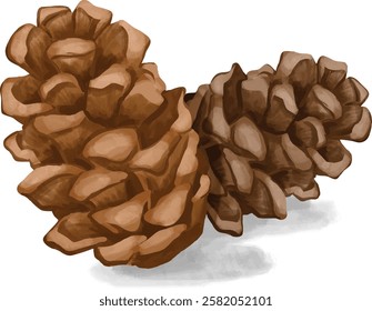 brown pine cones illustration. nature botany element isolated on white background