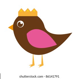 brown and pink cute bird isolated over white background. vector