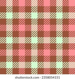 Brown, Pink and Green Argyle and Tartan Plaid Vector Pattern. Hipster Fashion Prints. Preppy Aesthetic Seamless Pattern. Shades of Brown, Pink and Green.