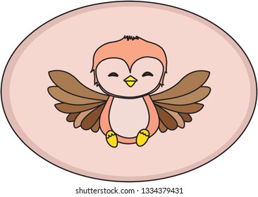 Brown and pink owl on pink background vector illustration. 