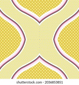 banda vectorial marrón y rosa sin costura con patrón de bandana retro sobre fondo amarillo