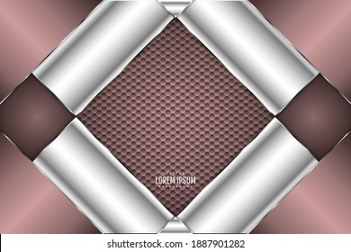brown pink and silver metallic background with hexagon pattern.Vector illustration.Eps10