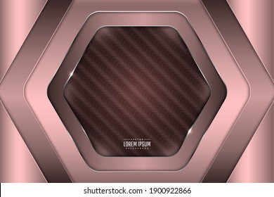   Brown pink and silver metallic background with carbon fiber texture.Vector illustration.Eps10