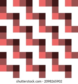 Arte de píxeles de patrón sin soldadura tipo gusano zigzag marrón y rosa sobre el fondo blanco. Ilustración vectorial.