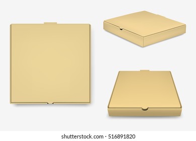 Brown Pizza Box Template Isolated On White Background. Vector EPS10 Illustration.