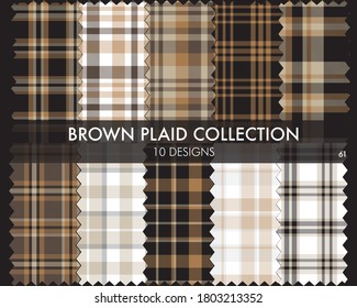 Brown plaid, checkered, tartan seamless pattern collection includes 10 designs suitable for fashion textiles and graphics