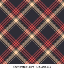 Brown plaid pattern vector. Tartan check plaid in dark brown, coral, and beige for skirt, flannel shirt, blanket, throw, or other modern autumn winter textile print.