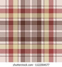 Brown plaid pixel fabric texture seamless pattern. Vector illustration.