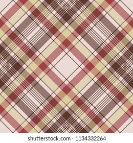 Brown plaid pixel fabric texture seamless pattern. Vector illustration.