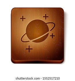 Brown Planet icon isolated on white background. Wooden square button. Vector Illustration