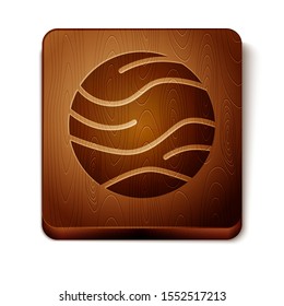Brown Planet icon isolated on white background. Wooden square button. Vector Illustration