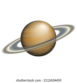 Brown planet Saturn with rings. Illustration of the space object in the Solar System, isolated on a transparent background. Vector astronomical element for cosmic universe