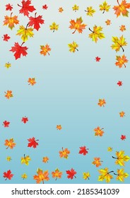 Brown Plant Background Blue Vector. Foliage Canadian Illustration. Red Season Leaves. Ground Floral Frame.