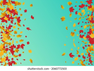 Brown Plant Vector Blue Background. Realistic Leaves Texture. Orange Design Foliage Frame. September Template.