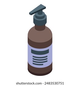 Brown plastic bottle with pump dispenser containing shower gel or shampoo