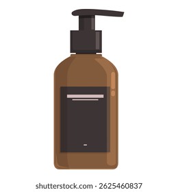 Brown plastic bottle with pump dispenser containing cosmetic product, cream or liquid soap for hygiene routine
